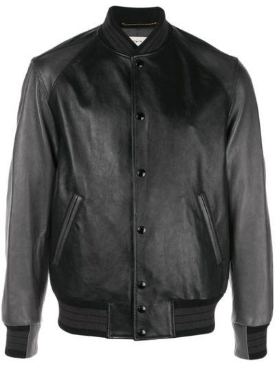Coach Leather Varsity Jacket In Black - Size 48