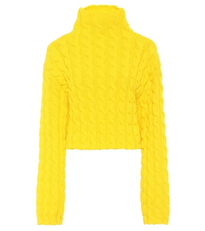 Balenciaga Cropped Cable-knit Turtleneck Sweater In Yellow