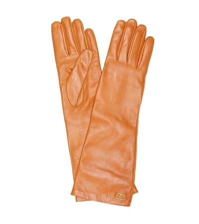 Valentino Garavani Leather Gloves In Brown