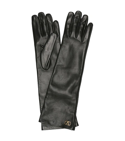 Valentino Garavani Leather Gloves In Black