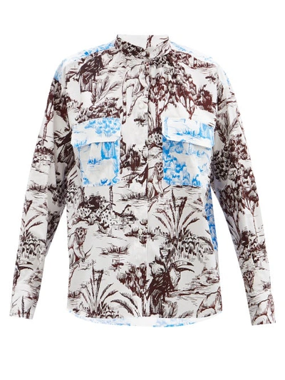 Msgm Bi-colour Jungle-print Cotton-poplin Shirt In Multicolour