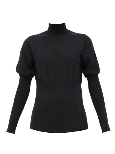 Burberry Zuri Puffed-sleeve Cotton-blend Sweater In Black