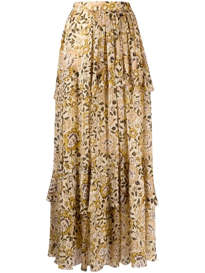 Etro Breton Floral-print Tiered Silk-blend Maxi Skirt In White