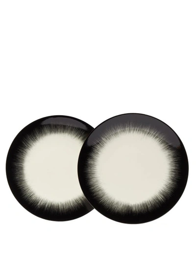 Ann Demeulemeester X Serax Set Of Two Porcelain Plates In Black White