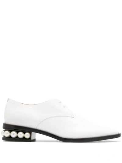 Nicholas Kirkwood Casati Pearl-heel Leather Derby Shoes In White