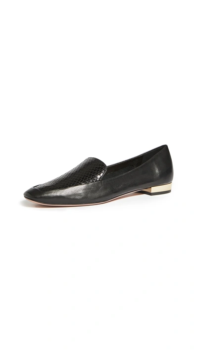 Aquazzura Greenwich Snake-embossed Leather Loafers In Black