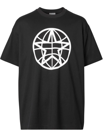 Burberry Oversized Globe Graphic T-shirt In Black,white