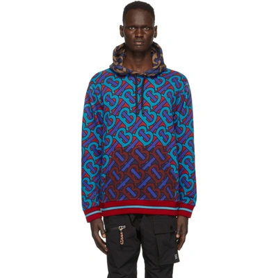 Burberry Monogram-print Cotton Hoodie In Blue