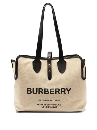 Burberry Tb-print Leather-trimmed Cotton Tote Bag In Beige