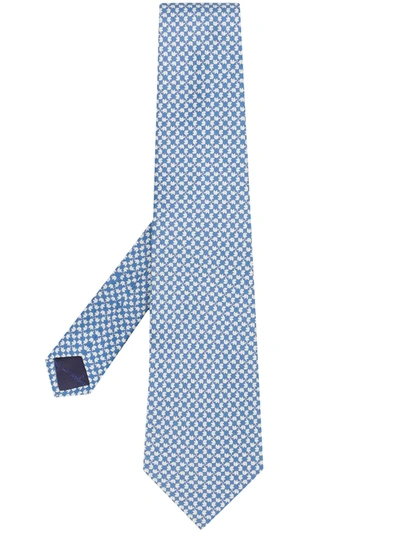 Pre-owned Ferragamo 2000s Elephant Print Tie In Blue