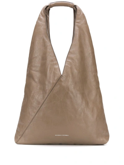 Brunello Cucinelli Monili Embellished Leather Hobo Bag In Brown
