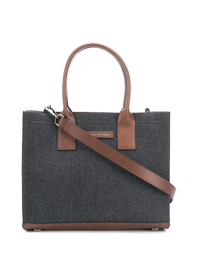 Brunello Cucinelli Wool Twill Tote Bag In Grey