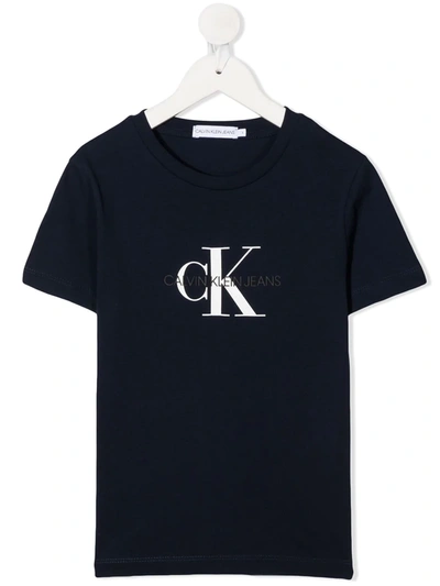 Calvin Klein Teen Logo Print T-shirt In Blue