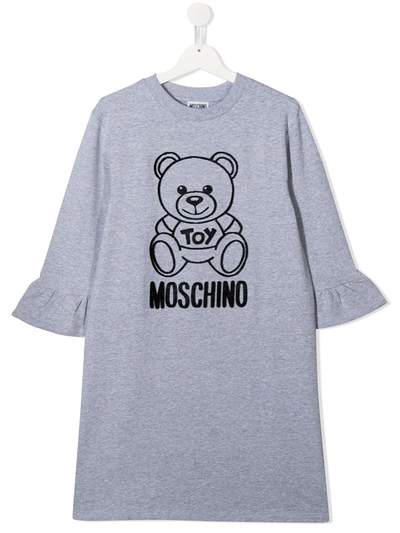 Moschino Kids' Textured Design Long-sleeve Dress In Grey