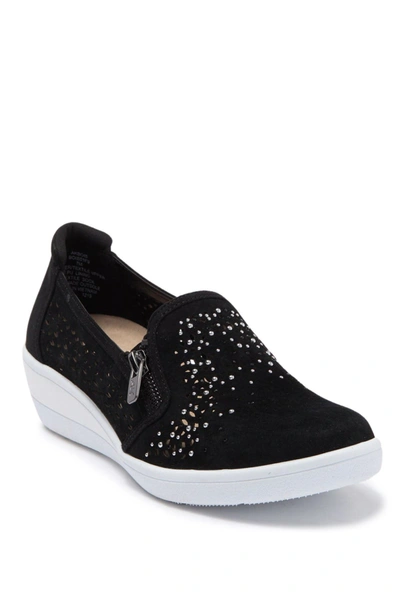 Anne Klein Akbois Perforated Leather Slip-on Wedge Sneakers In Black