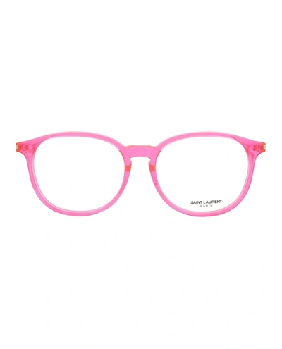 Saint Laurent 50mm Bright Round Core Blue Light Reader Glasses In Pink