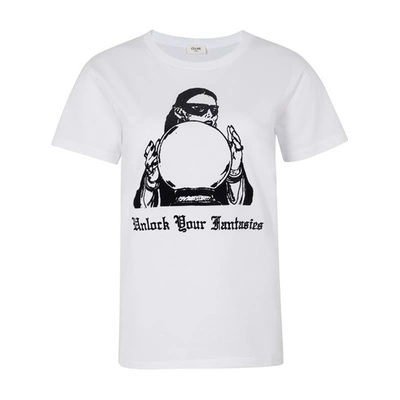 Celine Classic Crew Neck T-shirt In Flock Lady In Off White Black