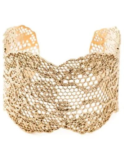 Aurelie Bidermann Laser Cut Vintage Lace Cuff In Gold