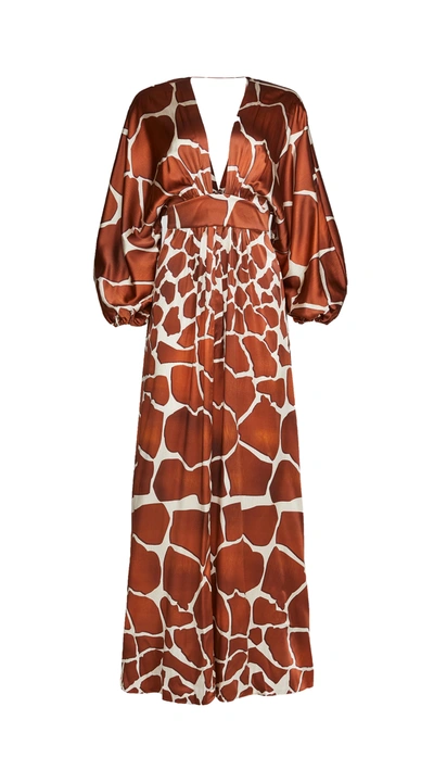Retroféte Lila Animal Print Crepe De Chine Maxi Dress In Brown