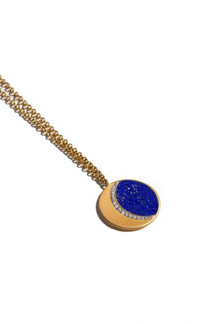 Pamela Love Moon Phase Lapis Diamond 18k Yellow Gold Pendant Necklace In Blue