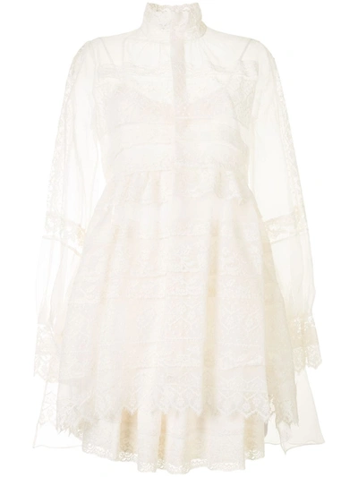 Dice Kayek Layered Lace Panel Dress In Neutrals