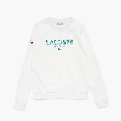 Lacoste Women's Sport Miami Open Print Fleece Sweatshirt In White,navy Blue