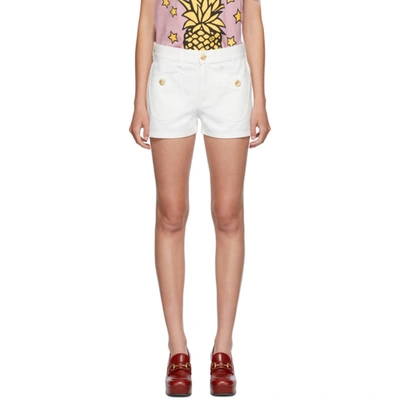 Gucci White Denim Cherry Shorts In 9692 White/