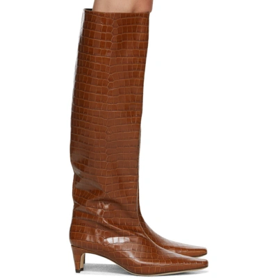 Staud Women's Wally Embossed Boots In Saddle Croc