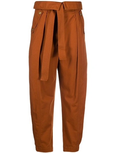 Ulla Johnson Rowen Belted Cotton-twill Tapered Trousers In Brown