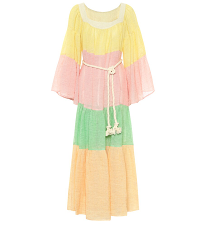 Lisa Marie Fernandez Tiered Color-block Linen-blend Gauze Maxi Dress In Multicoloured