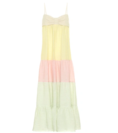 Lisa Marie Fernandez St. Tropez Tiered Color-block Linen-blend Gauze Midi Dress In Multi-colour