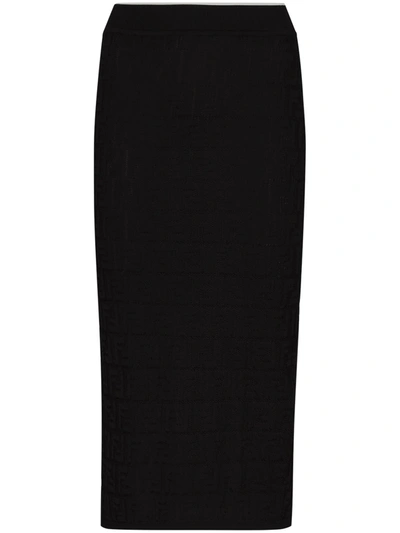 Fendi Monogram Logo Knit Pencil Skirt In Black