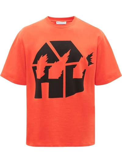 Jw Anderson X David Wojnarowicz Burning House Graphic Print T-shirt In Red