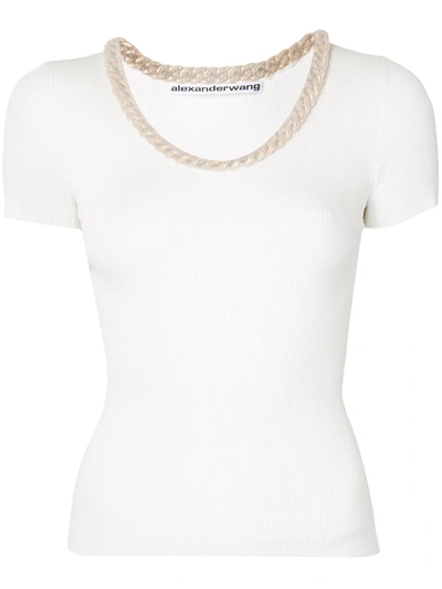 Alexander Wang Chain Collar Rib Knit T-shirt In White