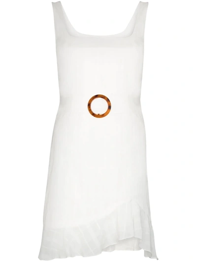 De La Vali Christabel Belted Asymmetric Ruffle Hem Mini Dress In White