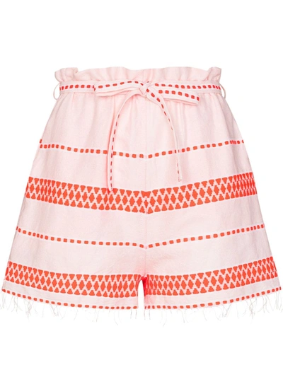 Lemlem Orange Jemari Tie Waist Striped Shorts