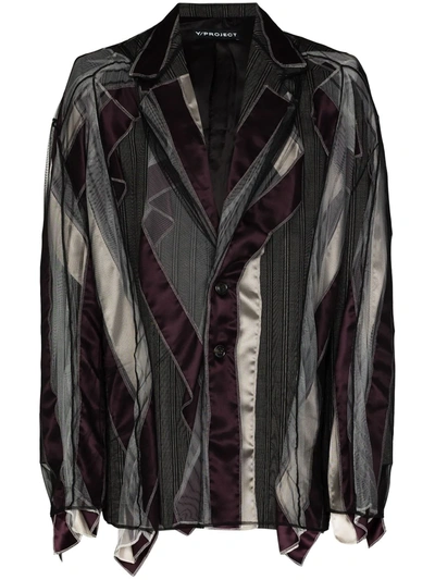 Y/project Patchwork Striped Blazer Jacket In Brown