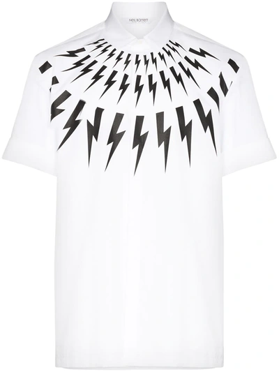 Neil Barrett Thunderbolt Print Short-sleeve Shirt In White