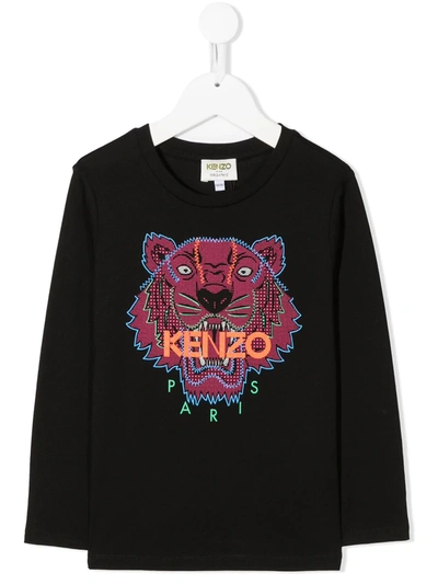 Kenzo Kids' Tiger-print Organic Cotton T-shirt In Black