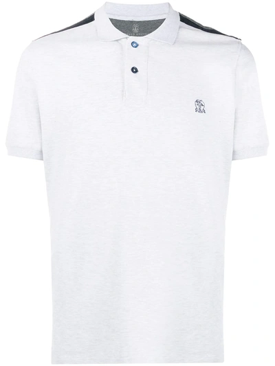 Brunello Cucinelli Embroidered Logo Polo Shirt In Grey