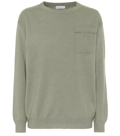Brunello Cucinelli Bead-embellished Cashmere Sweater In Green