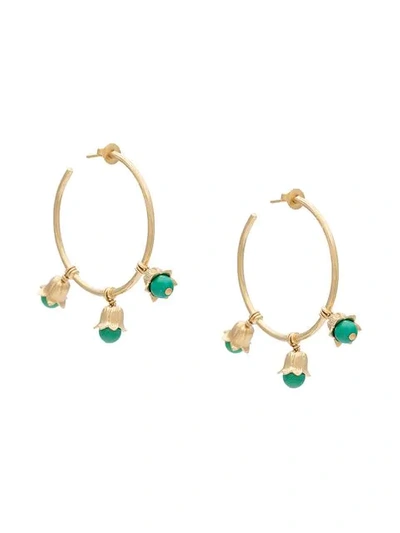 Aurelie Bidermann Lily Of The Valley Turquoise Hoop Earrings/2" In Gold/green