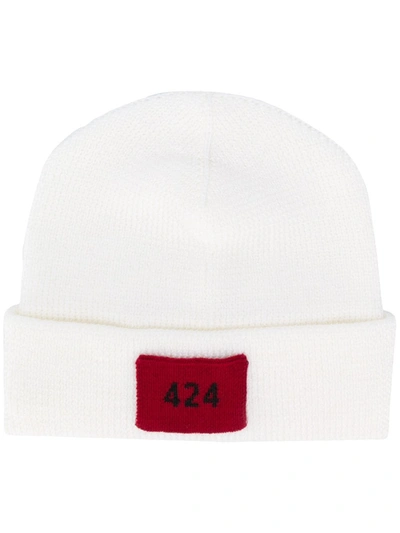 424 Logo Patch Beanie In White,red