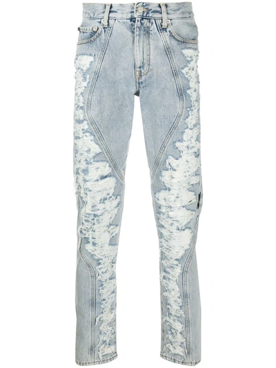 Off-white Distressed Panel Jeans In Blue