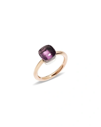 Pomellato Nudo Mini Ring With Faceted Amethyst In 18k Rose And White Gold In Purple/rose