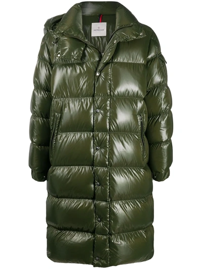 Moncler Mid-length Padded Coat In Green