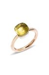 Pomellato Nudo Mini Ring With Faceted Lemon Quartz In 18k Rose And White Gold In Yellow/rose