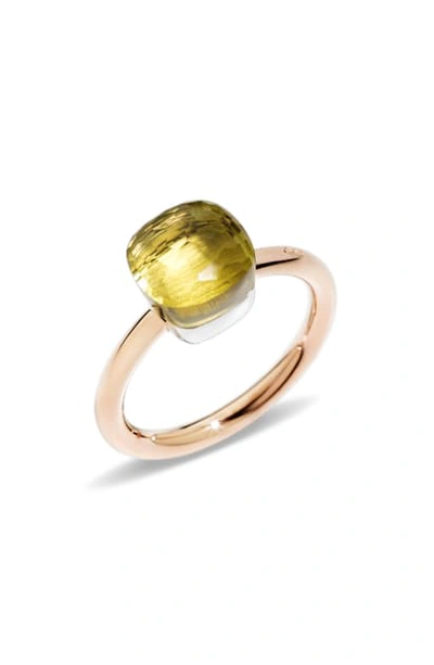 Pomellato Nudo Mini Ring With Faceted Lemon Quartz In 18k Rose And White Gold In Rose Gold/ Lemon Quartz