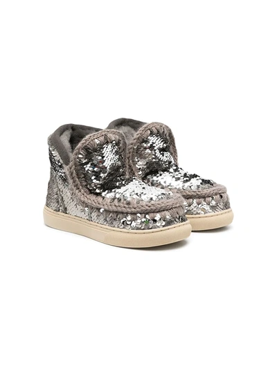Mou Kids' Sequin Embellished Eskimo Boots In Silver