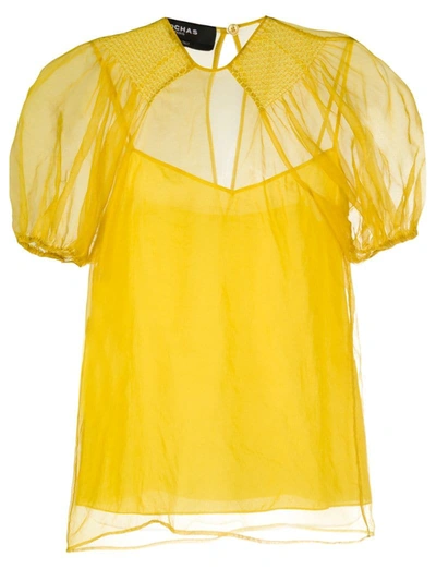 Rochas Puff-shoulder Silk Blouse In Yellow